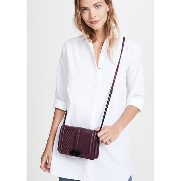 REBECCA MINKOFF Chevron Small Love Burgundy Gunmetal Top handle Crossbody Bag - Picture 3 of 8